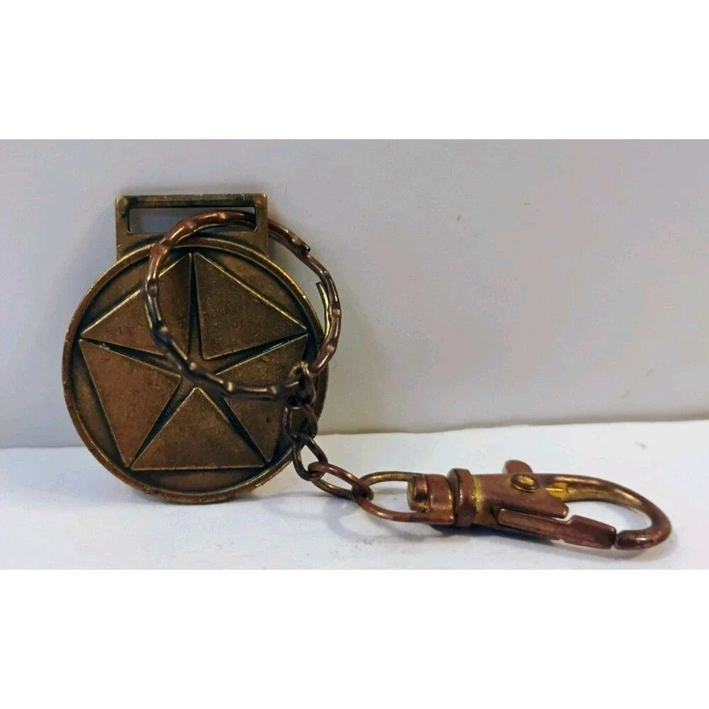 Vintage Chrysler Pentastar Brass Key Fob Medallion Keychain Mopar